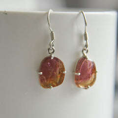 Red-Golden Tourmaline Petite Drop Earrings โ 925 Sterling Silver