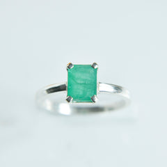 Natural Light Emerald Octagonal Cut Ring – 925 Sterling Silver