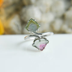 Bi-Color Tourmaline Heart Bypass Ring – 925 Sterling Silver