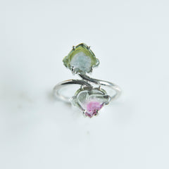 Bi-Color Tourmaline Heart Bypass Ring – 925 Sterling Silver