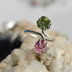 Tourmaline Flower Ring (Small Pink & Green) – 925 Sterling Silver