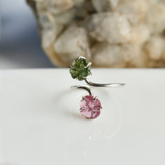 Tourmaline Flower Ring (Small Pink & Green) – 925 Sterling Silver