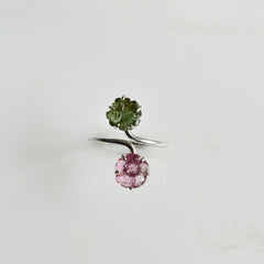 Tourmaline Flower Ring (Small Pink & Green) – 925 Sterling Silver