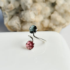 Tourmaline Flower Ring (Red & Blue) – 925 Sterling Silver