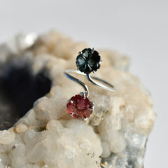 Tourmaline Flower Ring (Red & Blue) – 925 Sterling Silver