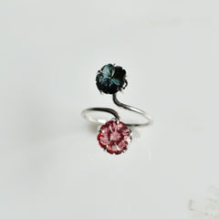 Tourmaline Flower Ring (Red & Blue) – 925 Sterling Silver