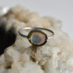 Tourmaline Watermelon Slice Ring (Blue Centre) โ 925 Sterling Silver