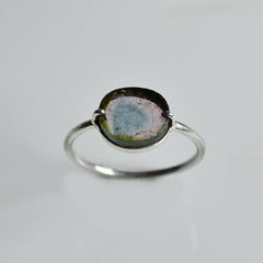 Tourmaline Watermelon Slice Ring (Blue Centre) โ 925 Sterling Silver