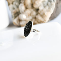 Black Tourmaline Cameo Ring โ 925 Sterling Silver