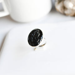 Black Tourmaline Cameo Ring โ 925 Sterling Silver