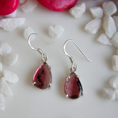 Pink Tourmaline Pear-Shaped Drop Earrings โ 925 Sterling Silver
