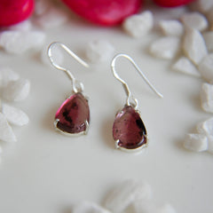 Pink Tourmaline Pear-Shaped Drop Earrings โ 925 Sterling Silver