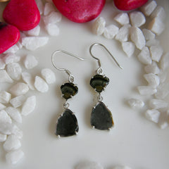 Dark Tourmaline Double Drop Earrings – 925 Sterling Silver