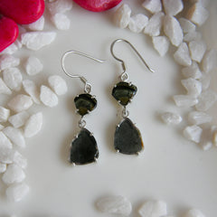 Dark Tourmaline Double Drop Earrings – 925 Sterling Silver