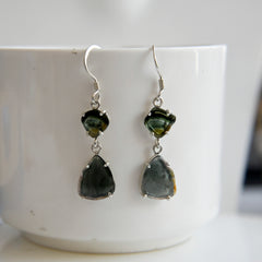 Dark Tourmaline Double Drop Earrings – 925 Sterling Silver