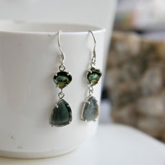 Dark Tourmaline Double Drop Earrings – 925 Sterling Silver