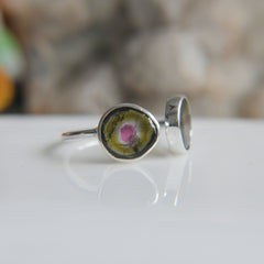Watermelon Tourmaline Open Ring โ 925 Sterling Silver