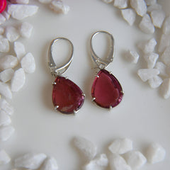 Large Pear-Shaped Pink Tourmaline Earrings – 925 Sterling Silver