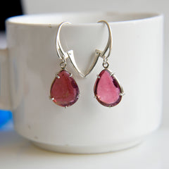Large Pear-Shaped Pink Tourmaline Earrings – 925 Sterling Silver