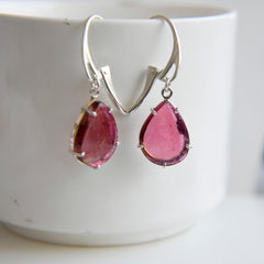 Large Pear-Shaped Pink Tourmaline Earrings – 925 Sterling Silver