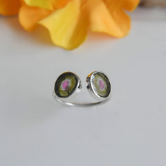 Watermelon Tourmaline Open Ring โ 925 Sterling Silver