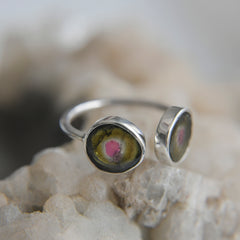 Watermelon Tourmaline Open Ring โ 925 Sterling Silver