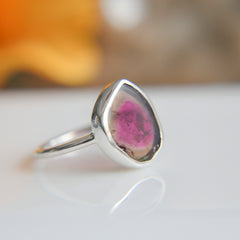 Watermelon Tourmaline Ring (Big β Red-Yellow/Green) β 925 Sterling Silver