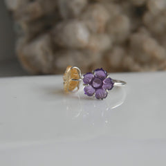 Amethyst & Citrine Flower Ring – 925 Sterling Silver