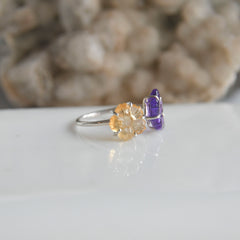 Amethyst & Citrine Flower Ring – 925 Sterling Silver