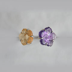 Amethyst & Citrine Flower Ring – 925 Sterling Silver