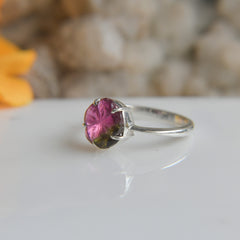 Pink-Green Tourmaline Flower Ring (Small) – 925 Sterling Silver