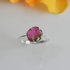 Pink-Green Tourmaline Flower Ring (Small) – 925 Sterling Silver