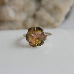 Bicolor Tourmaline Flower Ring – 925 Sterling Silver