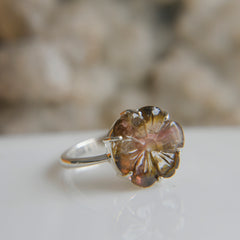 Bicolor Tourmaline Flower Ring – 925 Sterling Silver