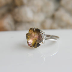 Bicolor Tourmaline Flower Ring – 925 Sterling Silver