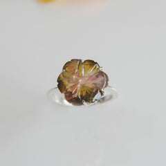 Bicolor Tourmaline Flower Ring – 925 Sterling Silver