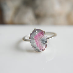 Grey-Pink Tourmaline Big Flower Ring – 925 Sterling Silver