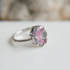 Grey-Pink Tourmaline Big Flower Ring – 925 Sterling Silver