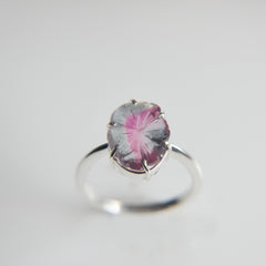 Grey-Pink Tourmaline Big Flower Ring – 925 Sterling Silver