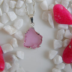 Light Pink Tourmaline Slice Pendant – 925 Sterling Silver
