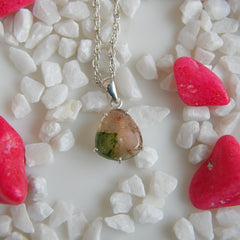 Peach & Green Tourmaline Slice Pendant – 925 Sterling Silver