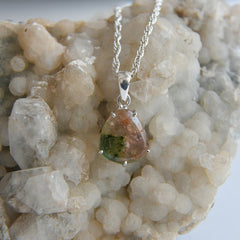 Peach & Green Tourmaline Slice Pendant – 925 Sterling Silver