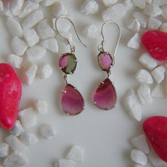 Two-Tone Tourmaline Drop Earrings โ 925 Sterling Silver