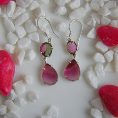 Two-Tone Tourmaline Drop Earrings โ 925 Sterling Silver
