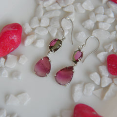 Two-Tone Tourmaline Drop Earrings โ 925 Sterling Silver