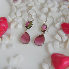 Two-Tone Tourmaline Drop Earrings โ 925 Sterling Silver