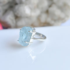 Aquamarine Rough Ring – 925 Sterling Silver