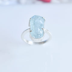 Aquamarine Rough Ring – 925 Sterling Silver