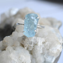 Aquamarine Rough Ring – 925 Sterling Silver