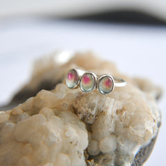 Triple Light Blue-Pink Tourmaline Cabochon Ring โ 925 Sterling Silver